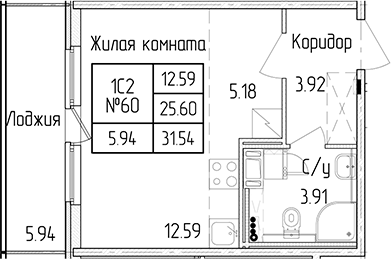Квартира студия 25.6 м², 3/4 эт., ЖК «Любоград в Стрельне»